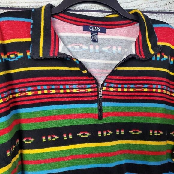 Chaps Sport Men's 2X Southwest Aztec Stripe Pullover 1/4 Zip Collar Cotton Long - Picture 2 of 7